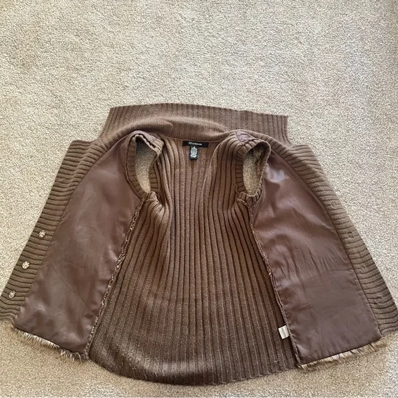 89th & Madison Y2K Vintage Faux Fur Brown Knit Collared Vest - Picture 5 of 11